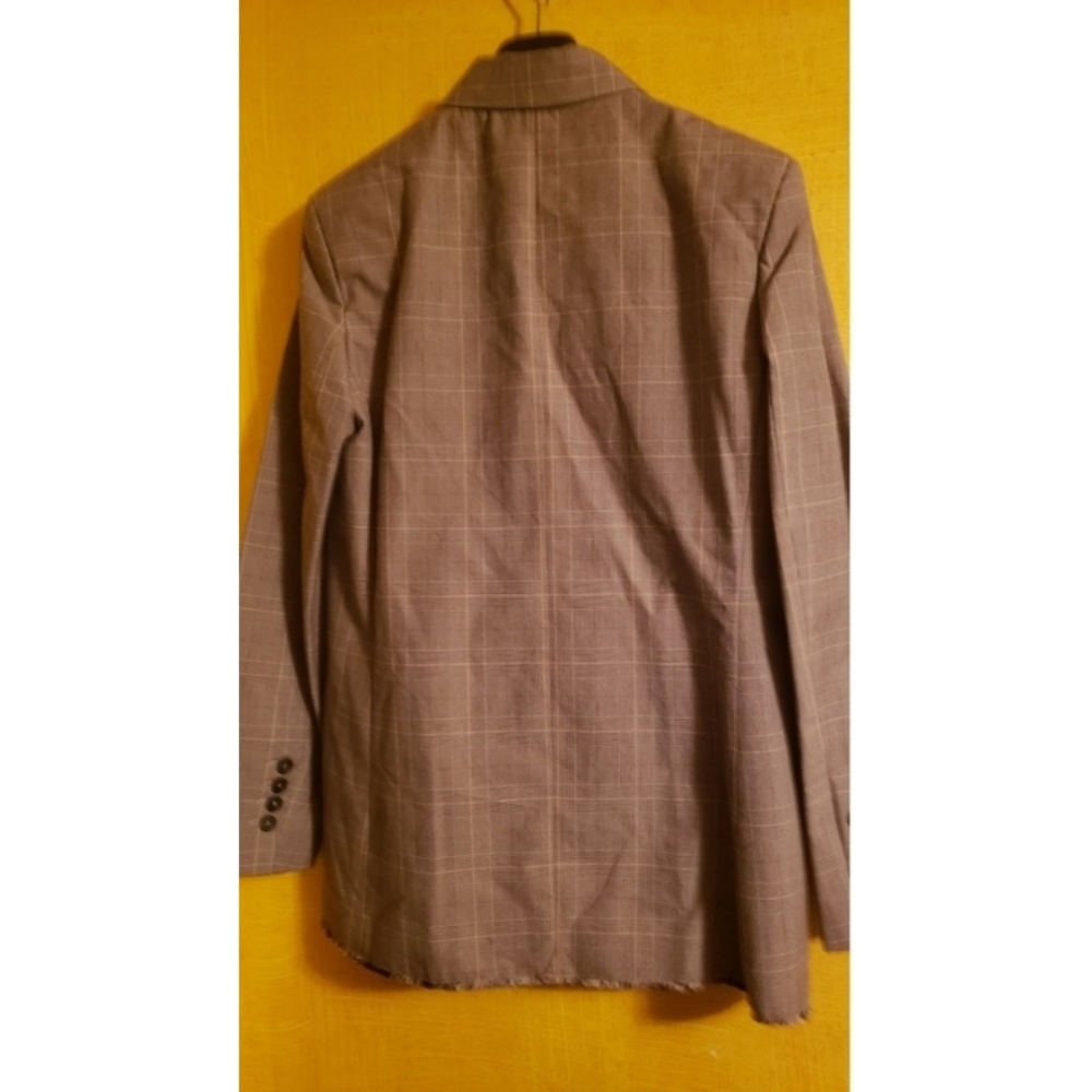 Mango Double-Breasted Plaid Blazer in Taupe with Subtle Orange Windowpane - Picture 5 of 8